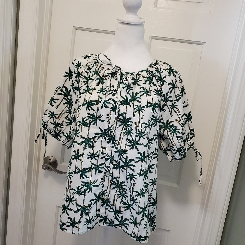 NWT J. CREW Button-Front Top w/Tie sleeves Size Small Ret. $79.50, Preppy, fun
